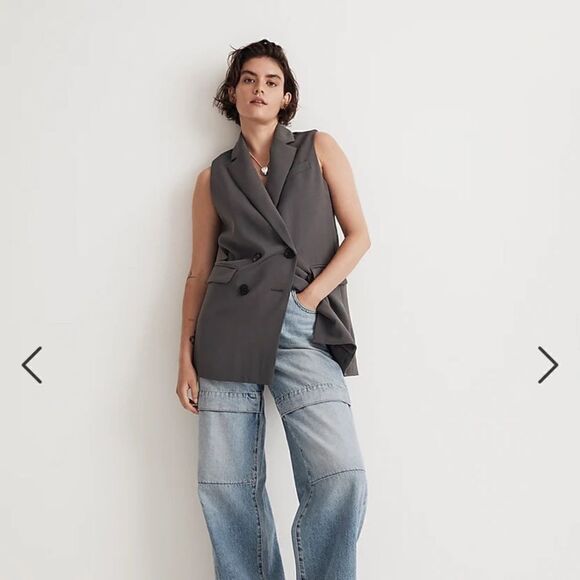 Madewell Double-Breasted Oversized Vest Top in Easygoing Crepe - Picture 1 of 10